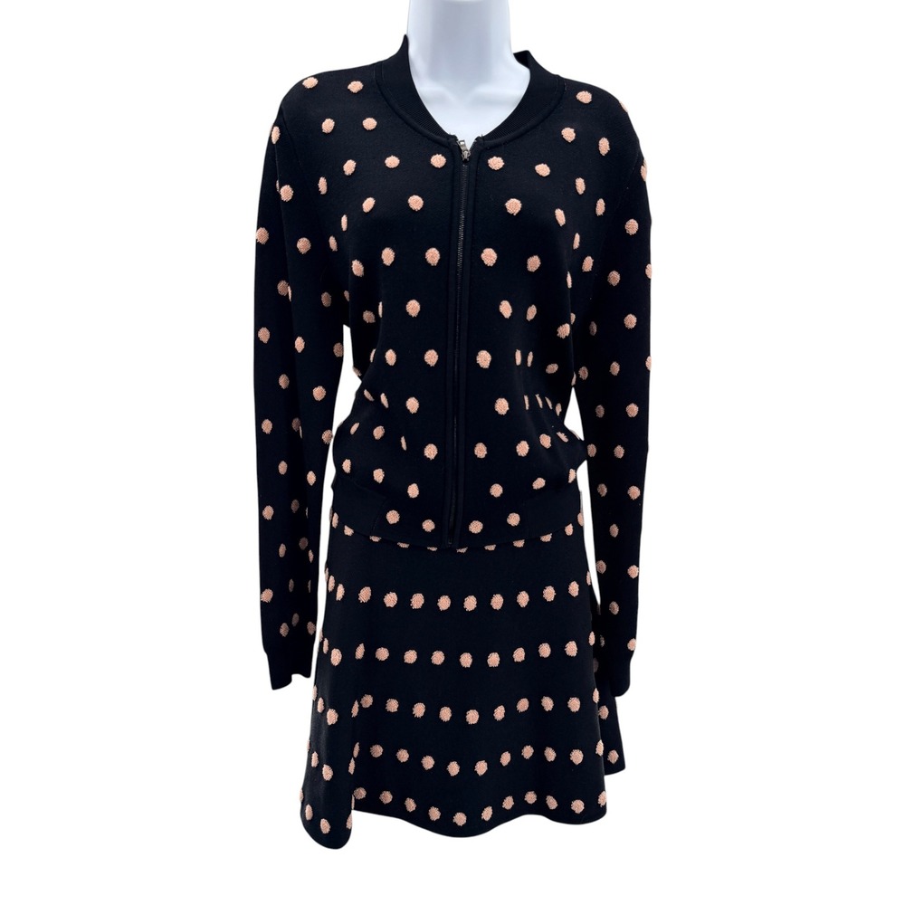 BCBGMAXAZRIA Sweater Skirt Set L NWT Leesa Gloria Polka Dot Jacket Mod Coquette